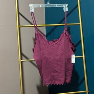 Burgundy Lace Trim Cami Top
